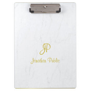 Elegantes Marble Handwriting Script Gold Monogram Klemmbrett