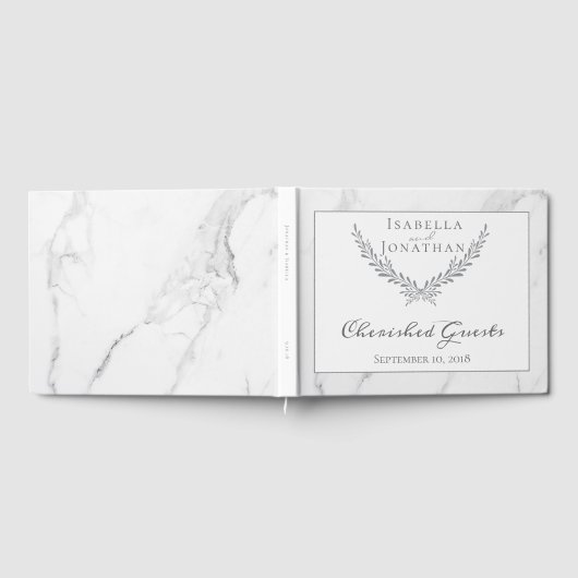 Elegantes Marble und Wreath Wedding Gästebuch (Voll)