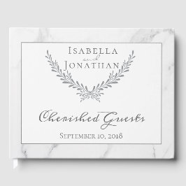 Elegantes Marble und Wreath Wedding Gästebuch