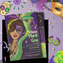 Elegantes Mardi-Gras-Masqueraden-Porträt von Hand  Einladung