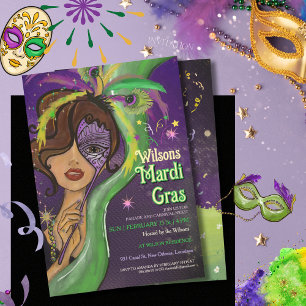 Elegantes Mardi-Gras-Masqueraden-Porträt von Hand  Einladung