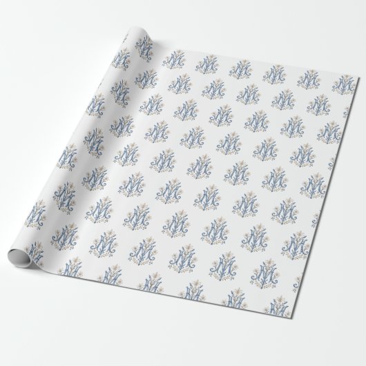 Elegantes Marianisches Monogramm mit Fleur-de-Lis Geschenkpapier (Ungerollt)