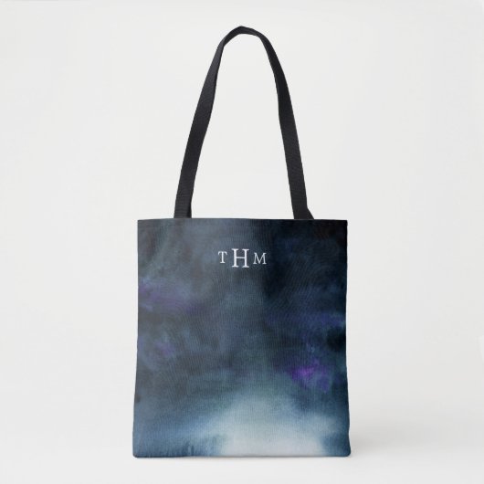 Elegantes Marine-Blau Ombre | Monogramm Tasche (Vorderseite)