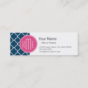 Elegantes Marine-Blau Quatrefoil mit rosa Mini Visitenkarte