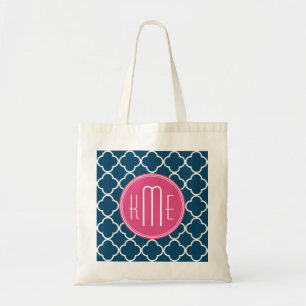 Elegantes Marine-Blau Quatrefoil mit rosa Tragetasche