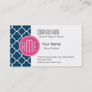 Elegantes Marine-Blau Quatrefoil mit rosa Visitenkarte