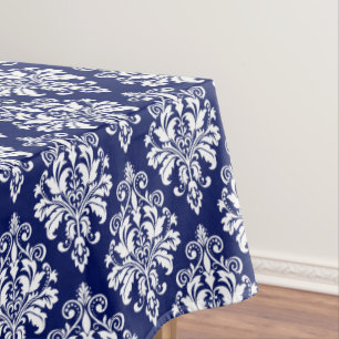 Elegantes Marine-Blau-und Weiß-Damast-Muster Tischdecke