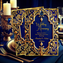 Elegantes Marineblau-Edelstein-Gold 50. Jubiläum