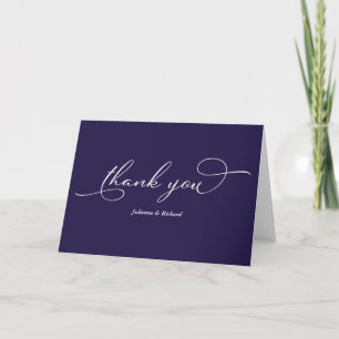 Elegantes Marineblau und weißes Skript Danke Karte