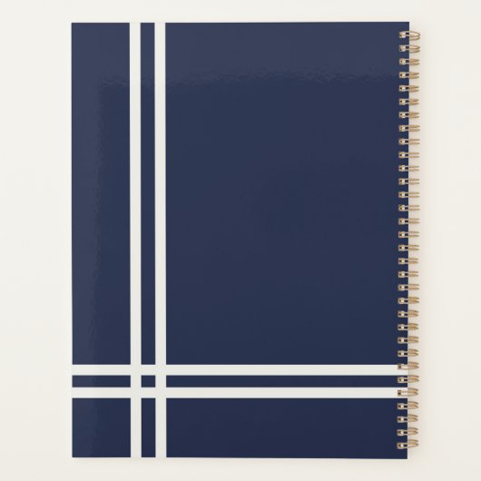 Elegantes marineblau-weiß gestreiftes Design Planer (Rückseite)