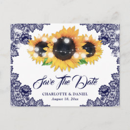Elegantes marineblaues Blumen-Spitzen-Sonnenblumen Ankündigungspostkarte