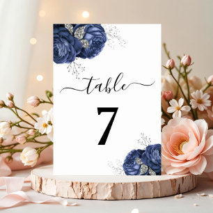 Elegantes Marineblaues Floral Tischnummer