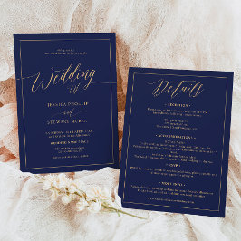 Elegantes marineblaues Gold in einer Skripthochzei Einladung