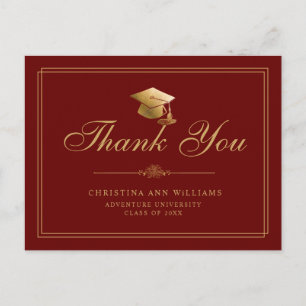 Elegantes Marinebraun-Gold-Schrift-Abschluss-Danke Postkarte