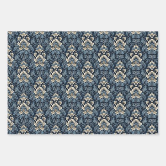 Elegantes Marinemodell und Elfenbeindamastelei Geschenkpapier Set (Vorderseite 3)