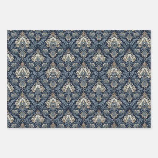 Elegantes Marinemodell und Elfenbeindamastelei Geschenkpapier Set (Vorderseite 2)