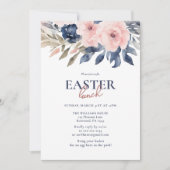 Elegantes marines Blue Blush Pink Floral Ostern Mi Einladung (Vorderseite)