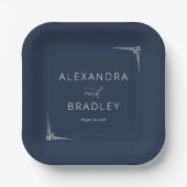 Elegantes, marines Geometrikdesign Pappteller (Vorderseite)