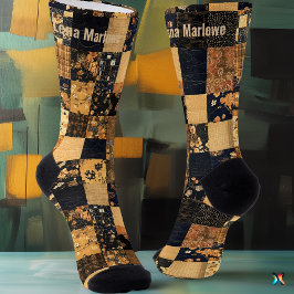 Elegantes Marinewerk und Gold Patchwork - Custom F Socken