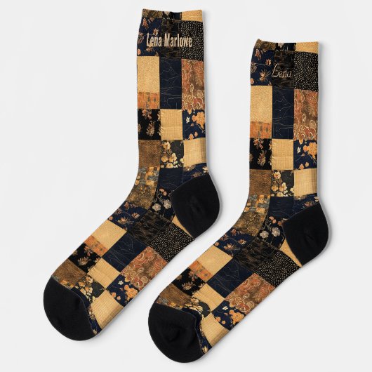 Elegantes Marinewerk und Gold Patchwork - Custom F Socken (Linkes Detail)