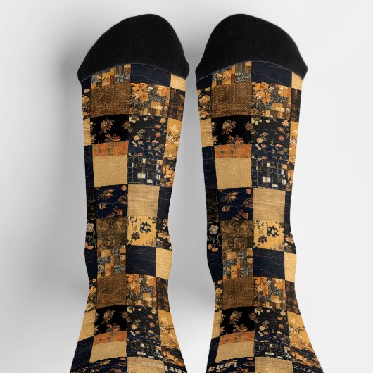 Elegantes Marinewerk und Gold Patchwork - Custom F Socken (Oben)