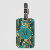 Elegantes Marmor Beige Türkisblau Aquamarines Mono Gepäckanhänger (Vorderseite Vertikal)