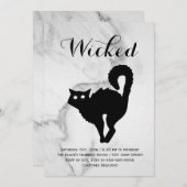 Elegantes Marmor Black Cat Halloween Kostüm Party Einladung (Vorne/Hinten)