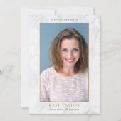 Elegantes Marmor Foto Feier zum Leben Beerdigung Einladung (Rückseite)