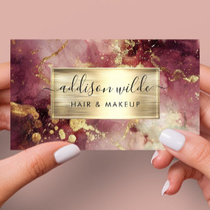 Elegantes Marmor in Weinrot und Gold mit Wasserfar Visitenkarte