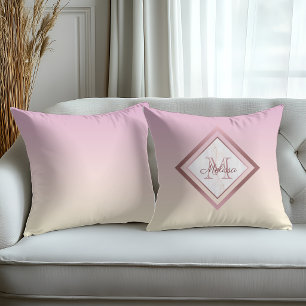 Elegantes Marmor Rosa Farbton Rose Gold Monogramm Kissen