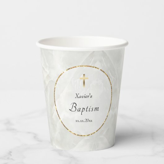 elegantes Marmor Taufe Papiertasse Pappbecher (Rückseite)