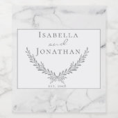 Elegantes Marmor- und Wreath-Hochzeitslabel Weinetikett (Einzelnes Label)