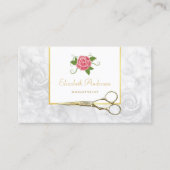 Elegantes Marmorhaar Gold Shears und Rose Visitenkarte (Vorderseite)