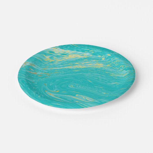 Elegantes Marmorluxus Gold Blue Design Pappteller (Schrägansicht)