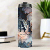 Elegantes Marmormor-Agate-Glitzer-Monogramm Thermosbecher