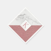 Elegantes Marmorrosa Glitzer Monogramm Serviette (Ecke)