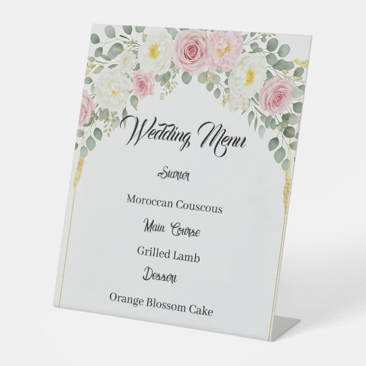 Elegantes marokkanisches Hochzeitsmenü der Goldflo Sockelschild (Vorderseite)