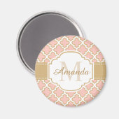 Elegantes marokkanisches Muster rosa Korallenmonog Magnet (Vorderseite/Rückseite)