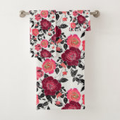 Elegantes Maroon Pink Burgundy Rose Blumenmuster Badhandtuch Set (Insitu)