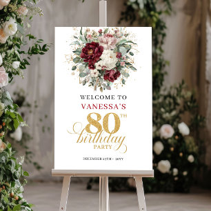 Elegantes Marsala-Blumen-Poster zum 80. Geburtstag Poster
