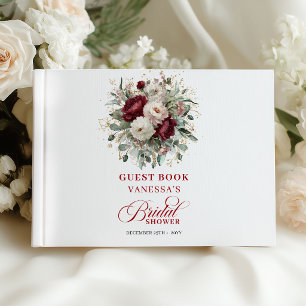 Elegantes Marsala Florales Gästebuch für Brautpart