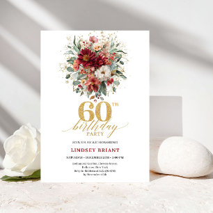 Elegantes Marsala-Gold-Herbst-Blumen-60. Geburtsta Einladung