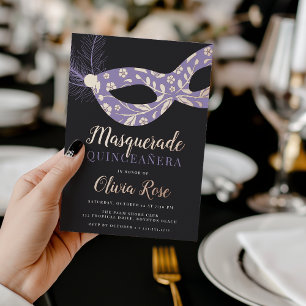 Elegantes Maskenball-Thema Quinceanera Folieneinladung