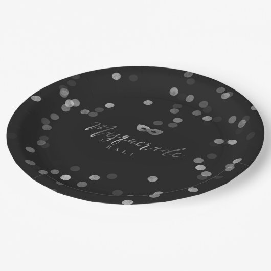 Elegantes Maskerade-Ball-Party-Papierplatte 9" Pappteller (Schrägansicht)