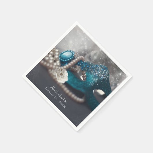 Elegantes Masquerade Mask & Pearls Party Serviette (Ecke)