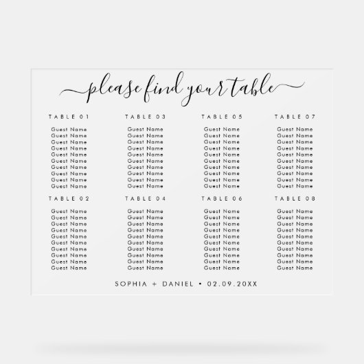 Elegantes Mattiertes Acrylsiegeldiagramm für Hochz Acrylschild (Vorderseite)