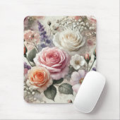 Elegantes Mauspad Wasserfarbe Rosa Weiße Rosen (Mit Mouse)