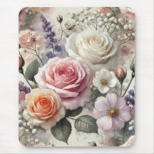 Elegantes Mauspad Wasserfarbe Rosa Weiße Rosen