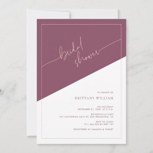 Elegantes Mauve and Dusty Rose Brautparty Einladun Einladung (Vorderseite)