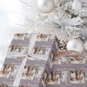 Elegantes Mauve Frohe Weihnachten Foto Collage Geschenkpapier